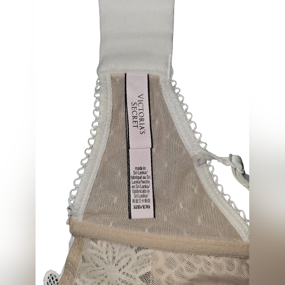 Victorias Secret Dream Angels Lace Mesh Long Line Bra Neutral Floral Boho Sz 32D - Picture 15 of 16